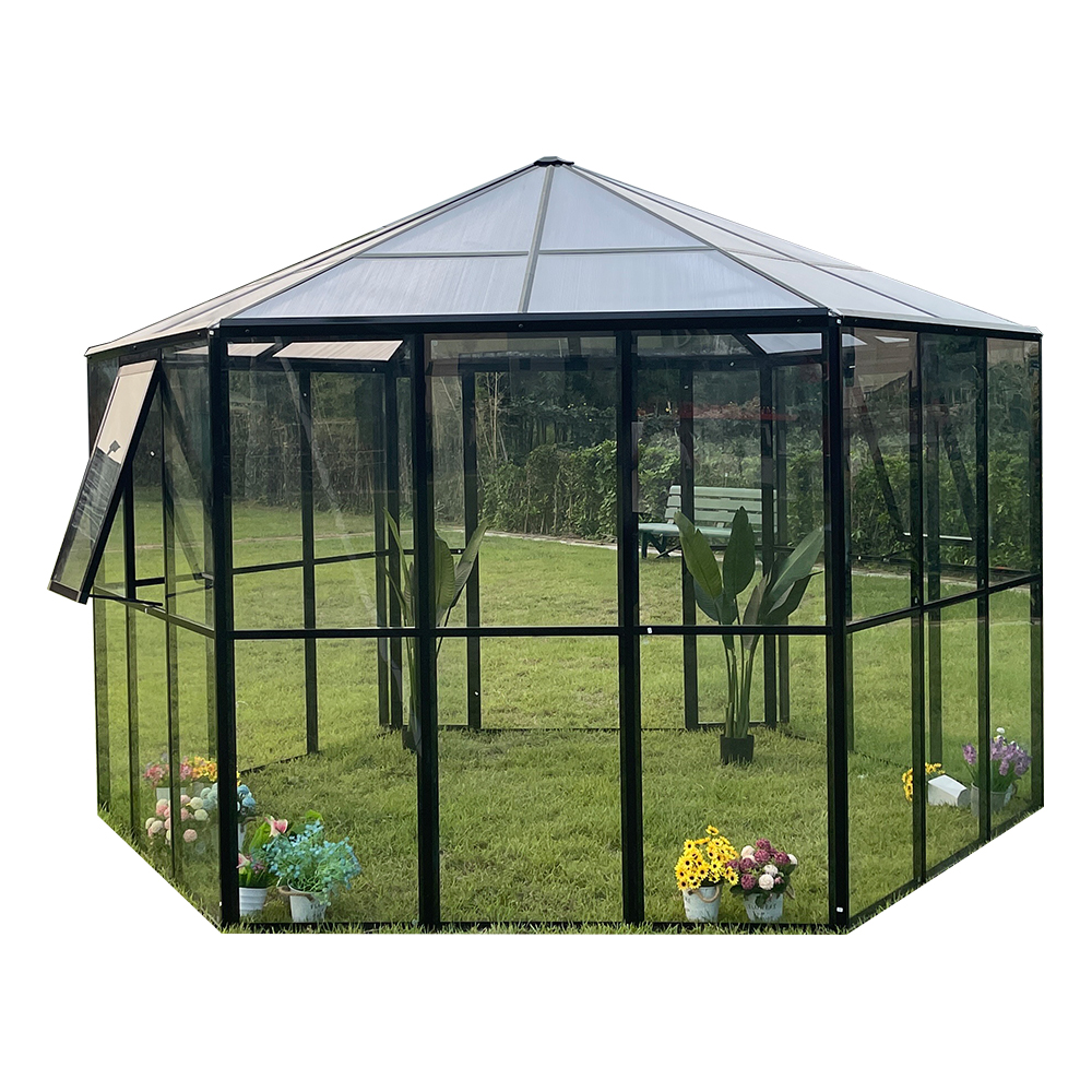 180x180x228cm Hexagonal dubbel gångjärnsdörr Glas Växthus